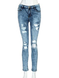 Airchics jeans longue crayon déchiré troué slim mode femme bleu