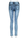 Airchics jeans longue crayon déchiré troué slim mode femme bleu