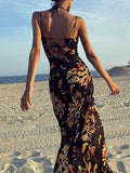 Airchics robe longue moulante feu dos nu à fines brides mode plage noir
