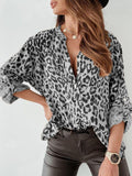 Airchics chemisier léopard boutonnage col montant manches longues femme casual blouse