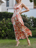 Airchics robe longue imprimé à fleurie v-cou fendu le côté mode bal de promo