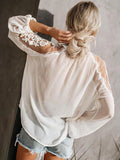 Airchics blouse mousseline dentelle strappy manches longues femme décontracté