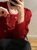 Airchics cardigans irrégulière double boutonnage col rond femme élégant rouge