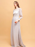 Airchics robe longue mousseline brillante paillette pearl col rond dos nu mode invité mariage gris