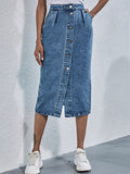 Airchics mi-longue jupe moulante jean fendu le côté boutonnage avec poches femme mode