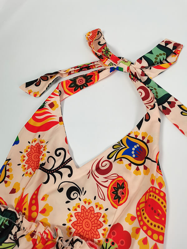 Airchics robe longue tribal dos nu à volantée plissé décolleté plongeant bohème plage automne