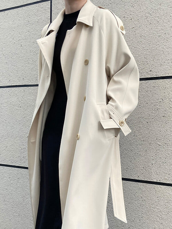 Airchics manteau longue double boutonnage avec poches ceinture élégant femme beige