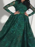 Airchics robe longue brillante paillette broderie élégant de soirée vert