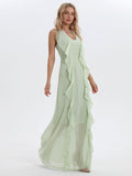 Airchics robe longue mousseline à volantée sans manches mode vert