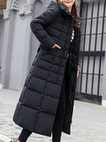 Airchics longue manteau boutons avec poches ceinture fermeture éclair à capuche femme mode