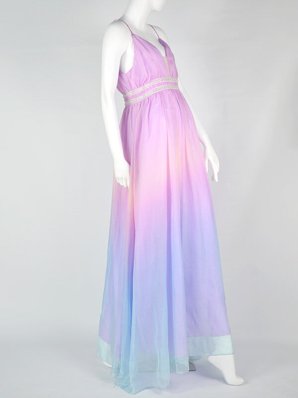 Airchics robe longue mousseline couleur dégradé avec pearl élégant gender reveal bleu et rose