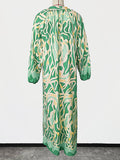 Airchics robe longue imprimé à fleurie boutonnage v-cou bohème de plage vert