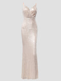 Airchics robe longue brillante paillette à fines brides fendu le côté mode soirée