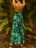 Airchics robe longue tie and dye fendu le côté à fines brides dos nu mode plage vert