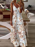 Airchics robe longue imprimé à fleurie fluide v-cou boho mode de plage blanche