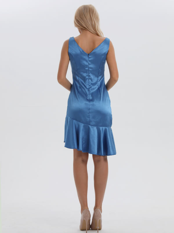 Airchics mi-longue robe satin à volantée bretelle col carré mode bleu