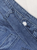 Airchics longue jeans larges jambes évasé boutons avec poches ceinture taille haute femme vintage