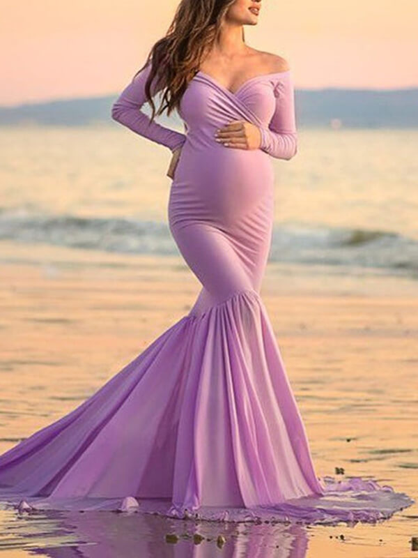 Airchics longue robe de grossesse moulante à volantée v-cou mode cérémonie enceinte shooting