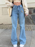 Airchics longue jeans flare évasé avec poches taille haute femme mode