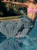 Airchics pantalon larges jambes évasé imprimé à fleurie avec ceinture femme ample plage